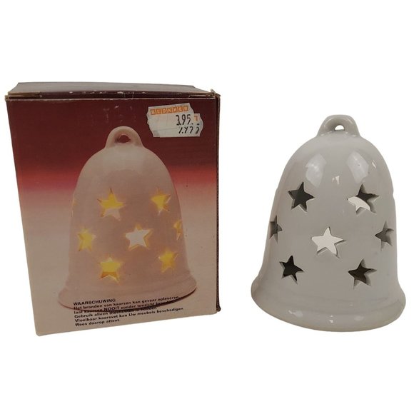 White Porcelain Bell Shaped Star Tea Light Candle Votive Holder Home Decoration - Picture 1 of 5